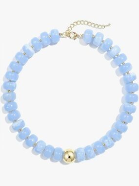 Light Blue Beaded Choker Necklace with Gold Accent